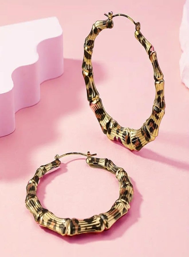 PLwelth Bamboo Earrings for Women Leopard Print Earrings Chunky Hoop Earring Large Hoop Jewelry Charms Accessories Statement Cheetah Print Earring 80s 90s Jewelry Gift for Her Cosplay Party Decor - Image 5